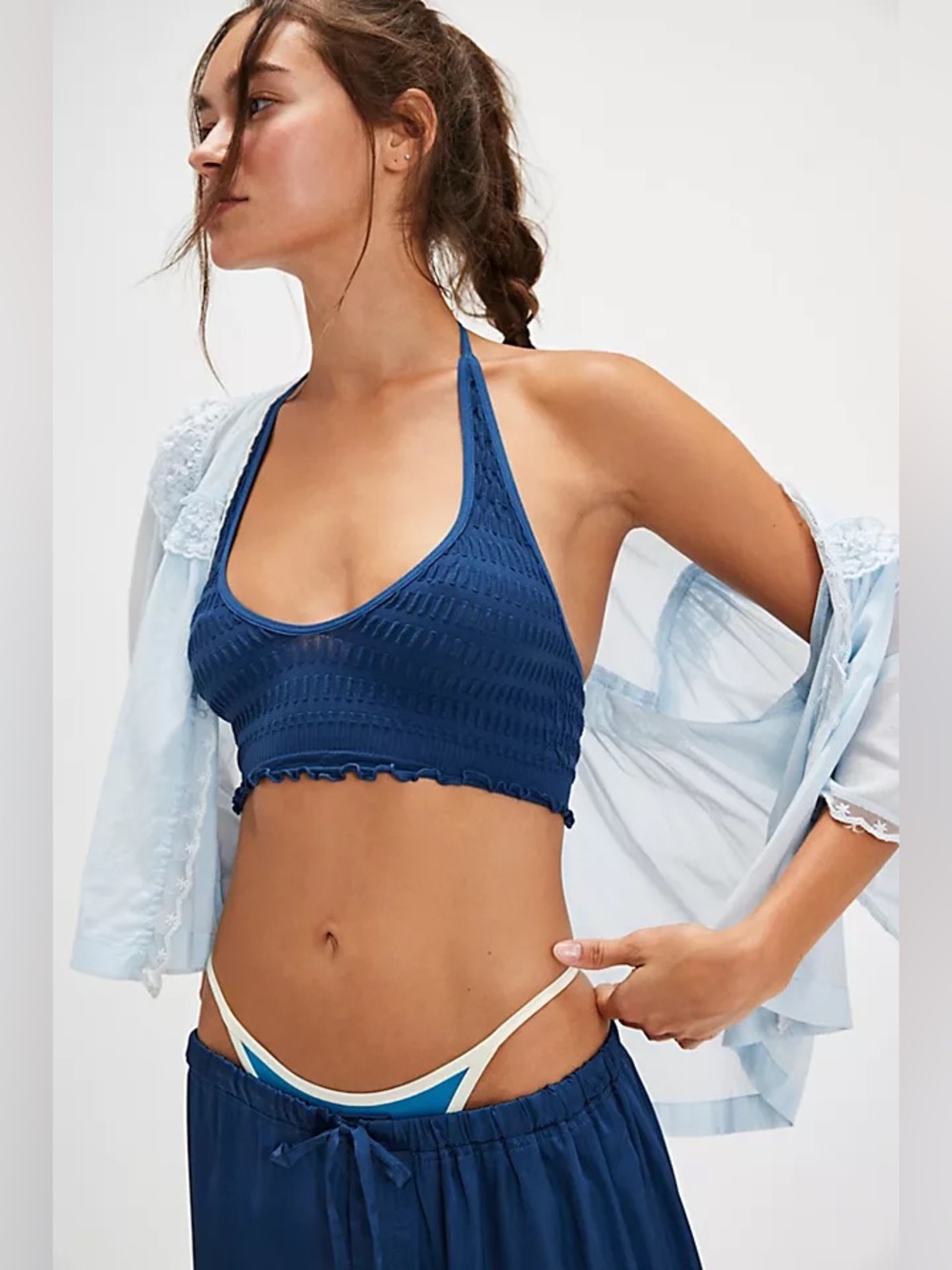 Free People Intimately Blue Smocked Halter Bralette M/L